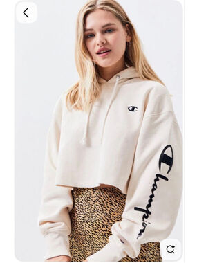 Women's Heavyweight Cropped Hoodie M Beige Black Champion Reverse Weave ￼